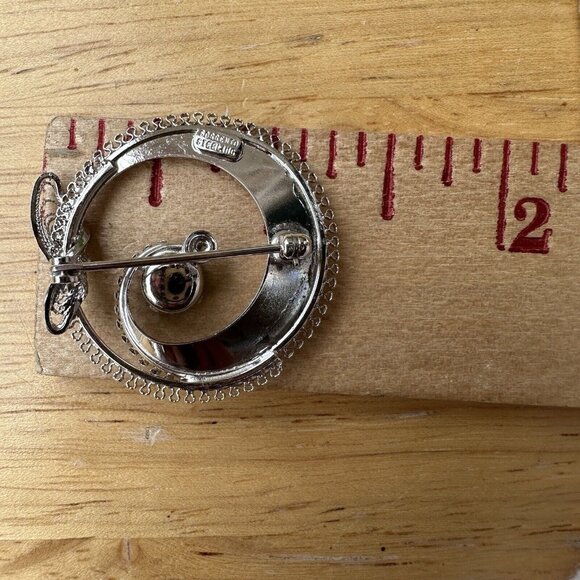 Sorrento Brooch 1.25" Hematite Cab Filigree Swirl C Clasp Deco 925 Sterling 3.7g - Picture 5 of 5